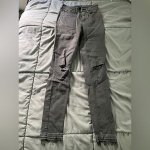 High Waisted Dark Gray Ripped Skinny Jeans